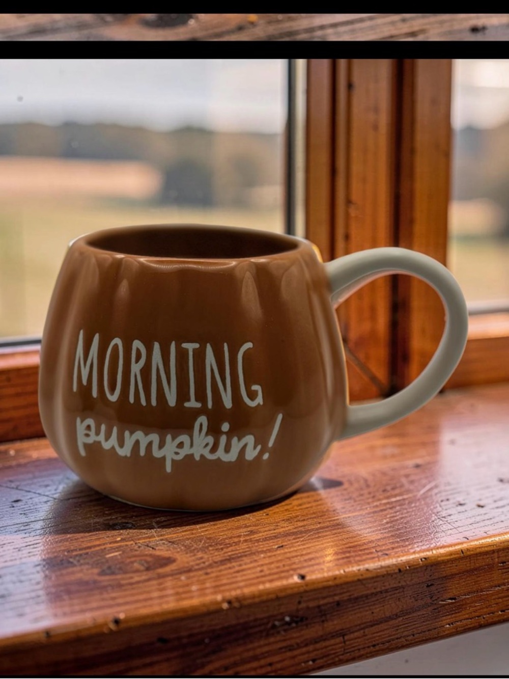 Morning Pumpkin Brown Ceramic Mug with White Script
